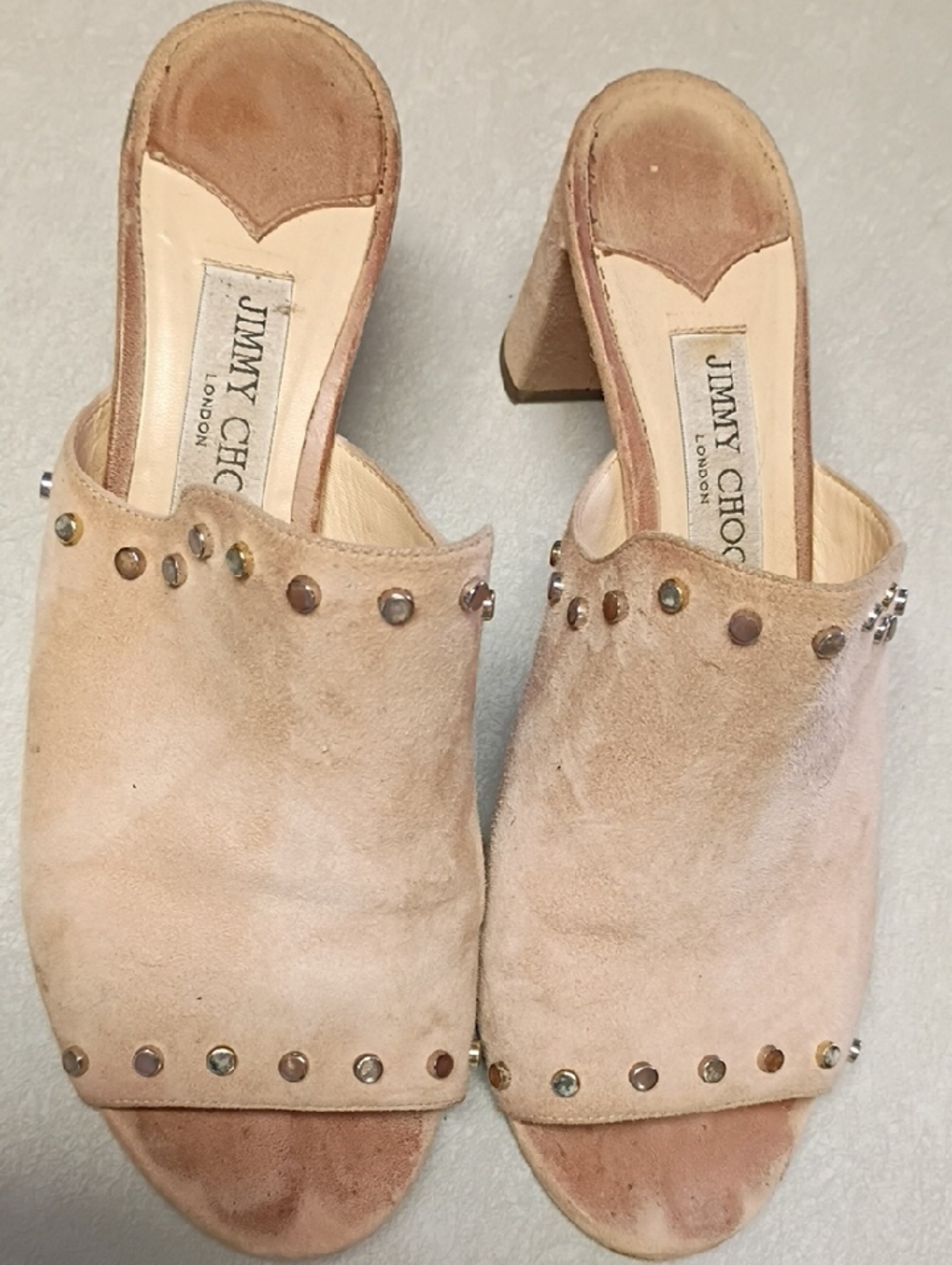 Jimmy Choo Blush Beige Suede Studded Open-Toe Mules